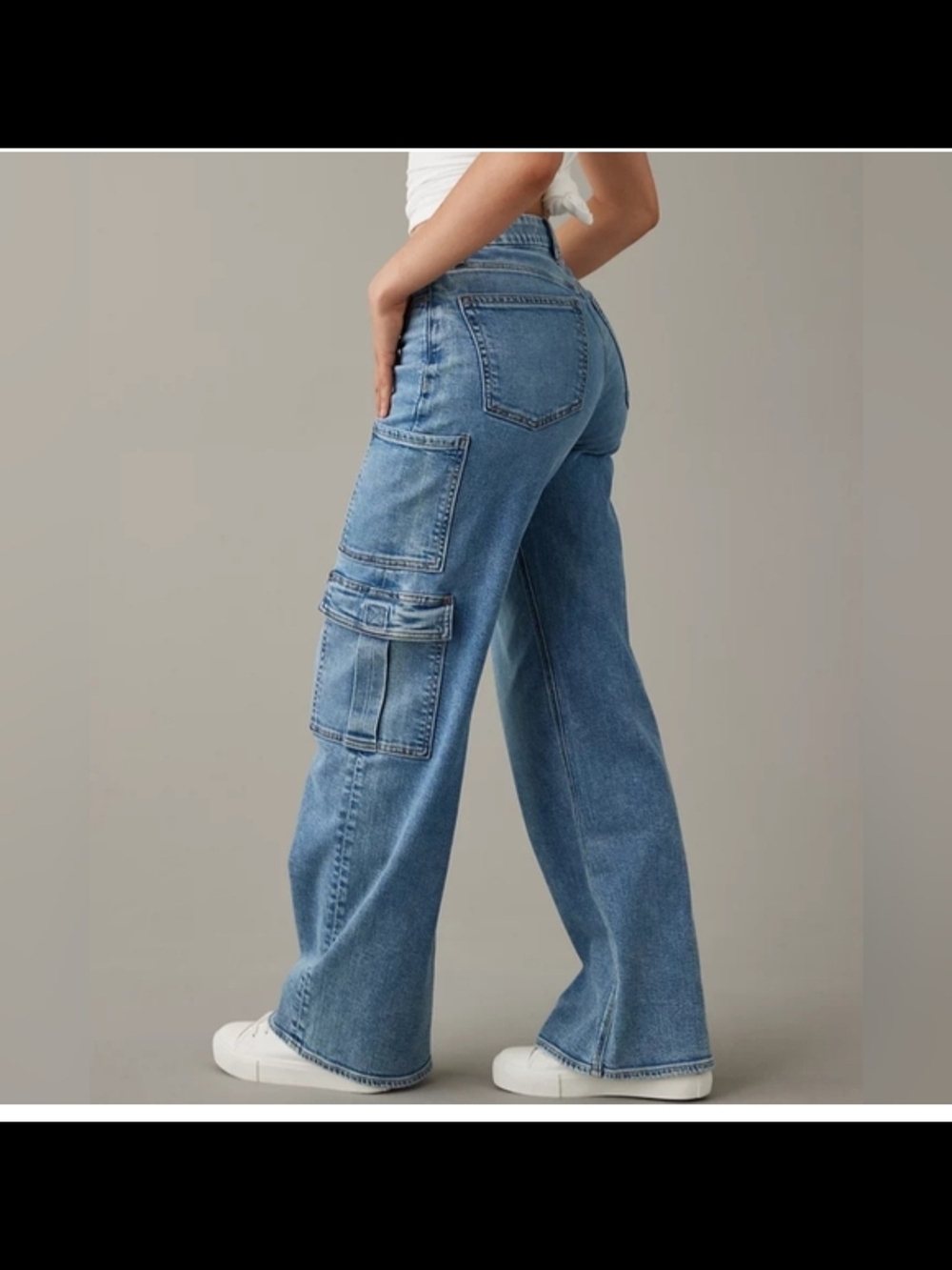 Aerie curvy super high-waisted baggy wide-leg cargo jean Size 14